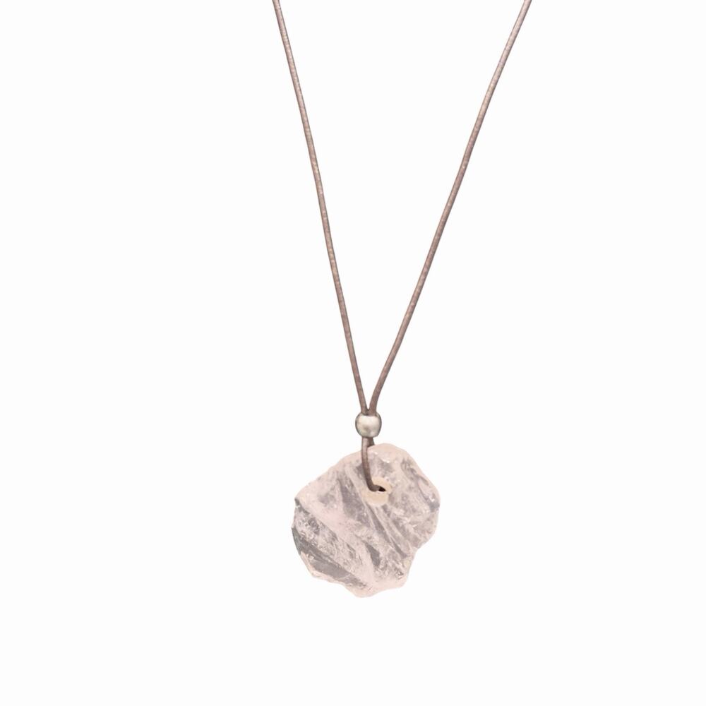 Raw Rose Quartz Pendant Necklace 925 Sterling Clasp Leather Cord Boho Adjustable